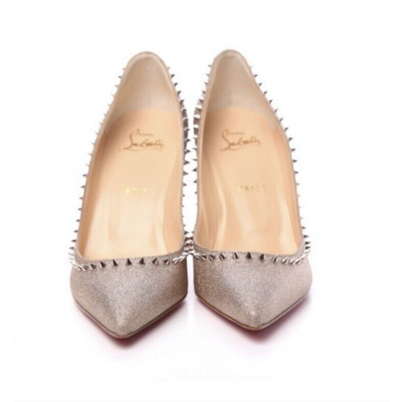 Christian Louboutin Anjalina 85 Rose Gold Glitter Spikes Stiletto Heel Pumps 37 - Picture 1 of 16